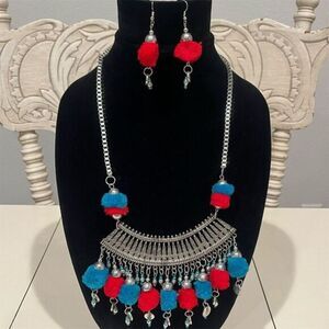 Handmade Oxidized Bollywood Necklace & Earring Set Boho Indian Statement Jewelry